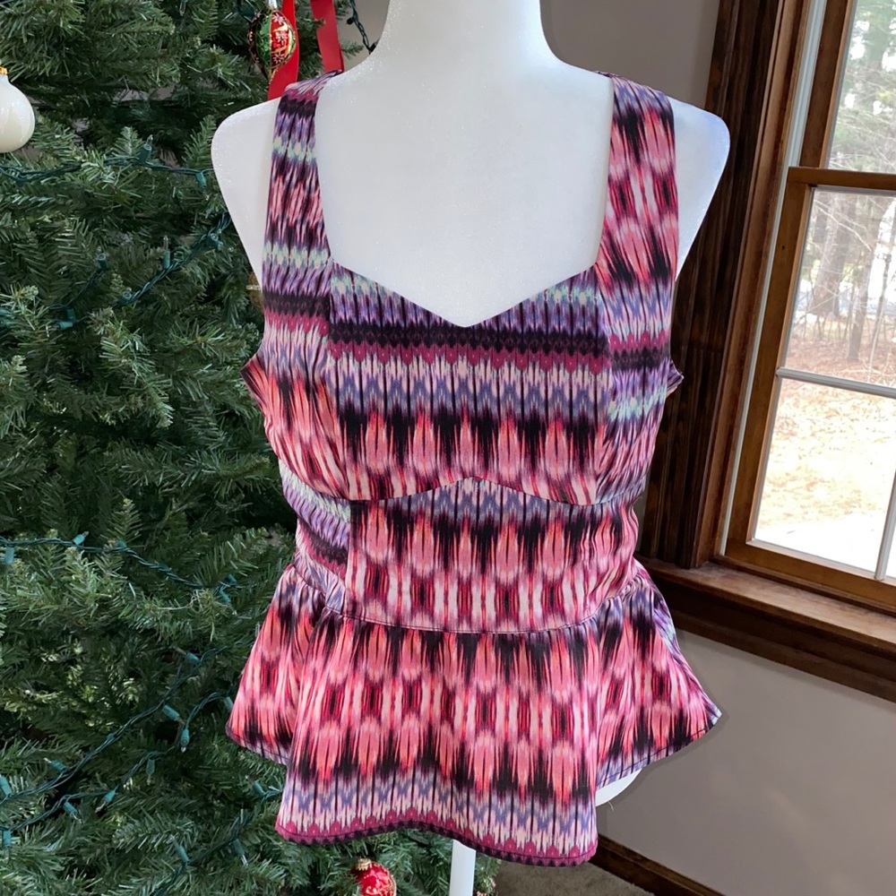 Bright Patterned Cutout Peplum Top